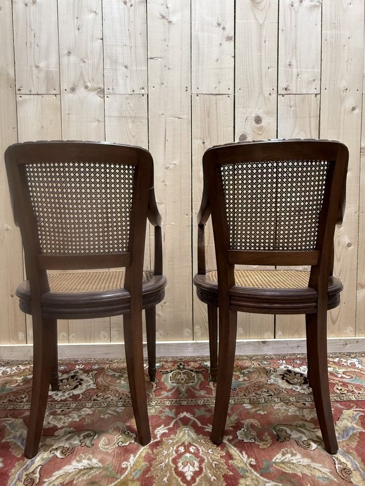 Pair of Louis XVI style caned armchairs