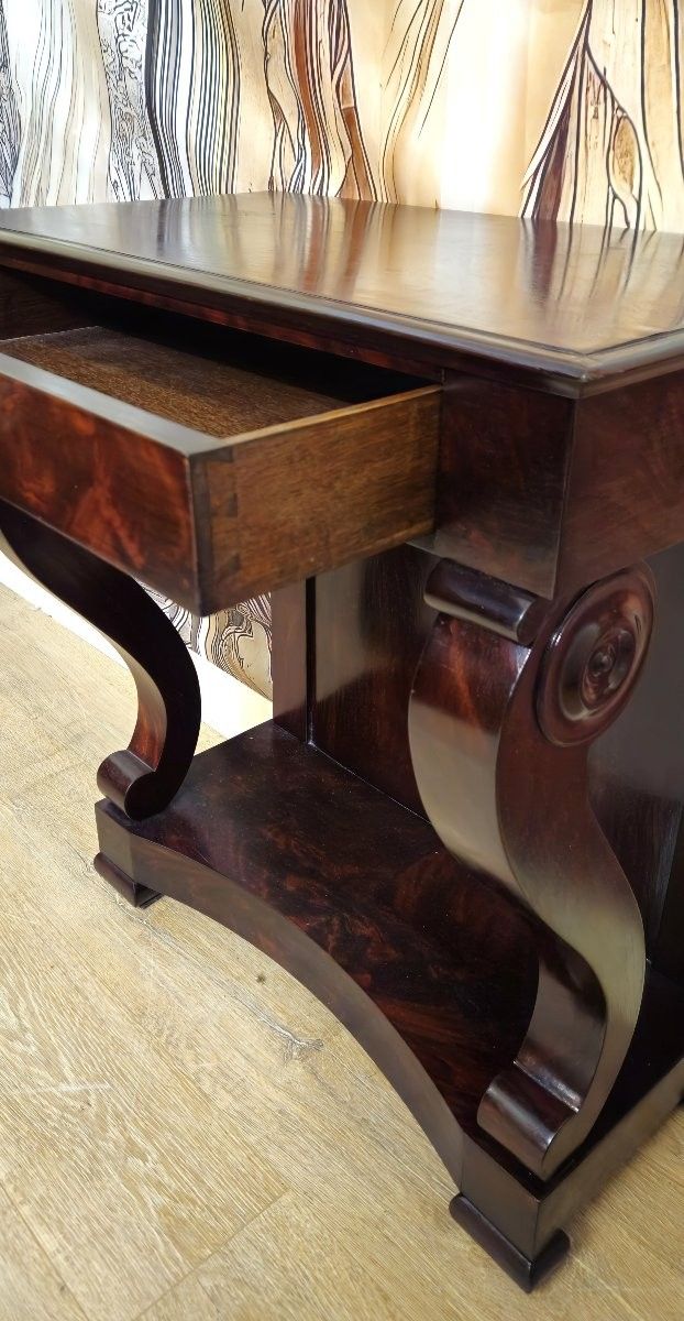 Consolle in stile Impero – Mogano – 1 cassetto – XIX secolo