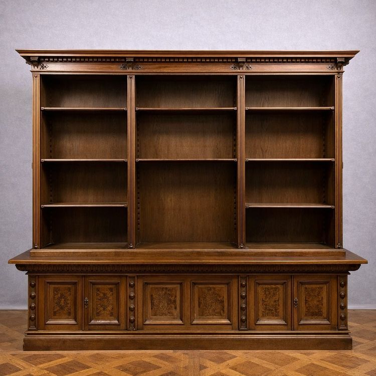 Large double-sided display case – Renaissance style – Walnut and burl wood – 19th century