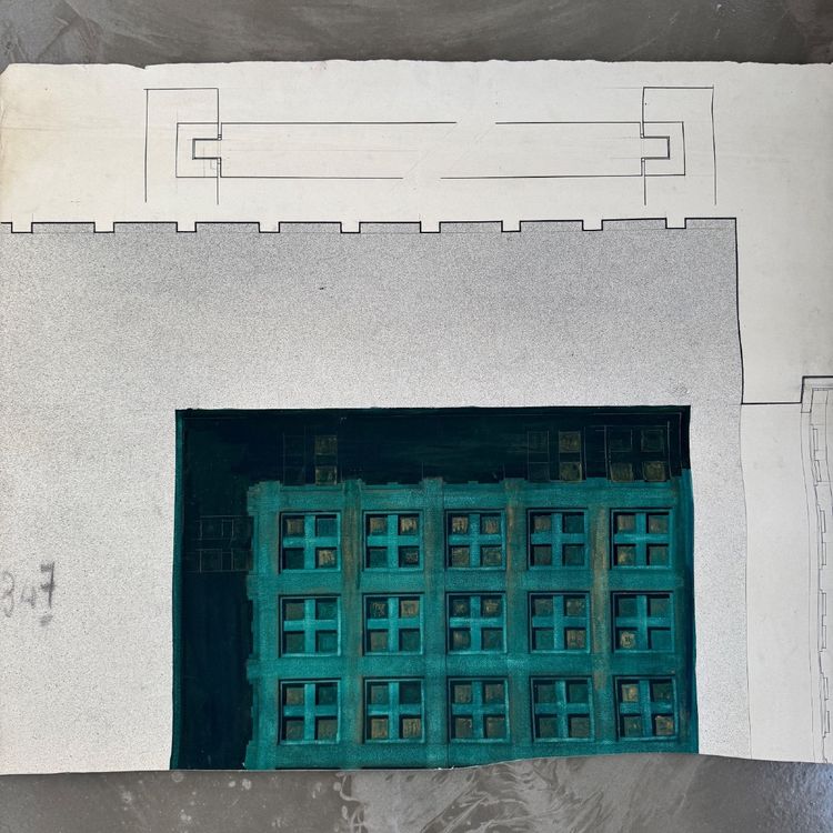 Projet dessin d'architecture 1960 représentant une façade d'immeuble