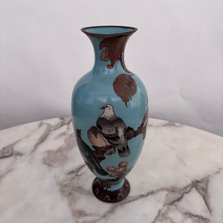 Cloisonné vase Japan XIXth decor of birds on a branch
