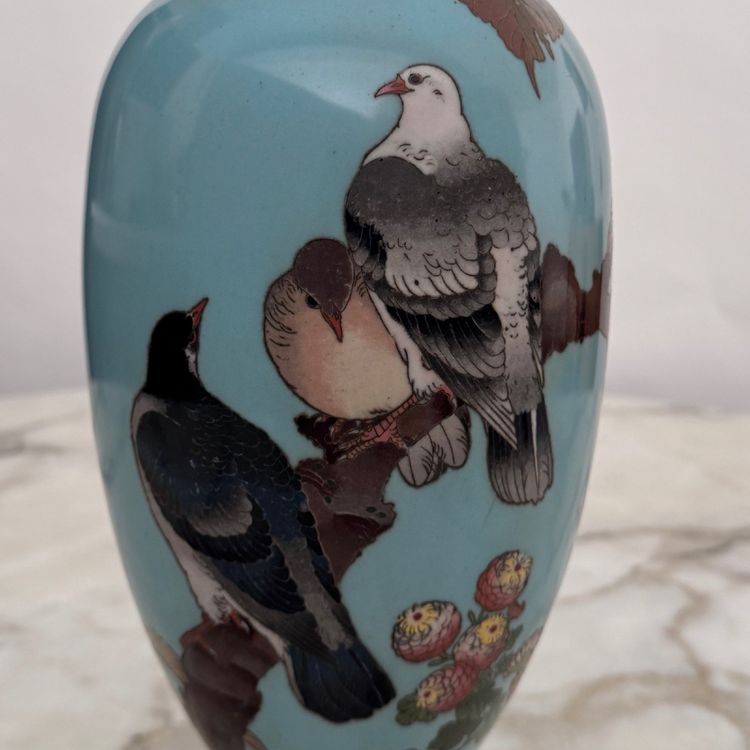 Cloisonné vase Japan XIXth decor of birds on a branch