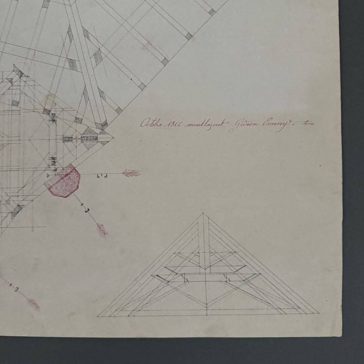 Drawing or blueprint of a 19th-century Compagnon du Devoir carpenter.