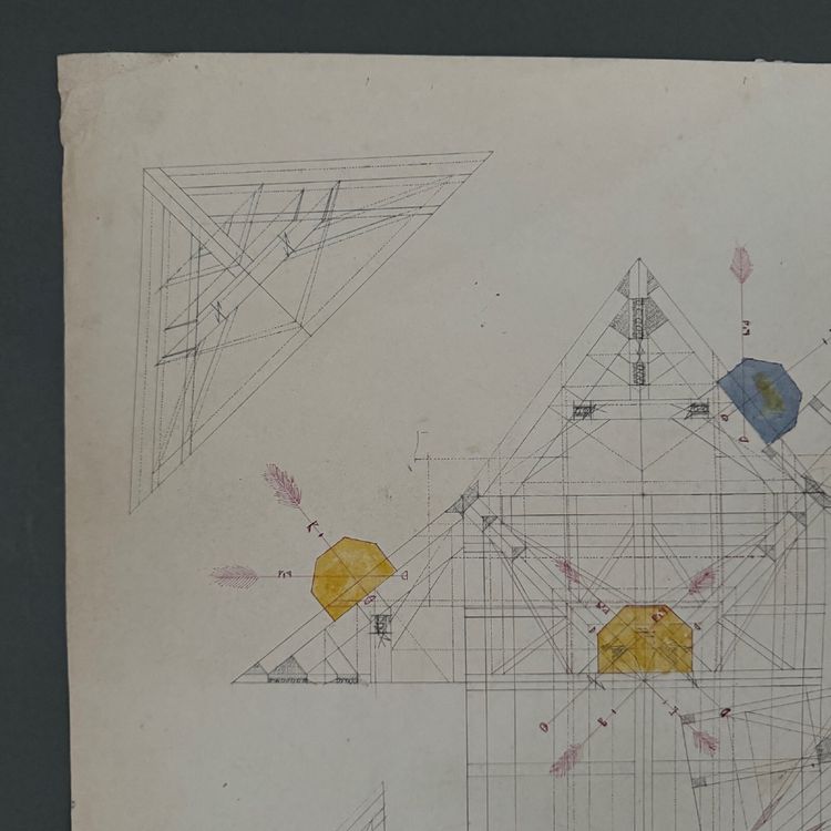 Drawing or blueprint of a 19th-century Compagnon du Devoir carpenter.