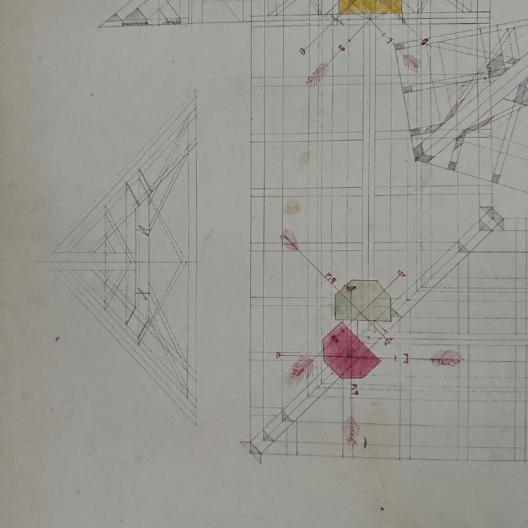 Drawing or blueprint of a 19th-century Compagnon du Devoir carpenter.
