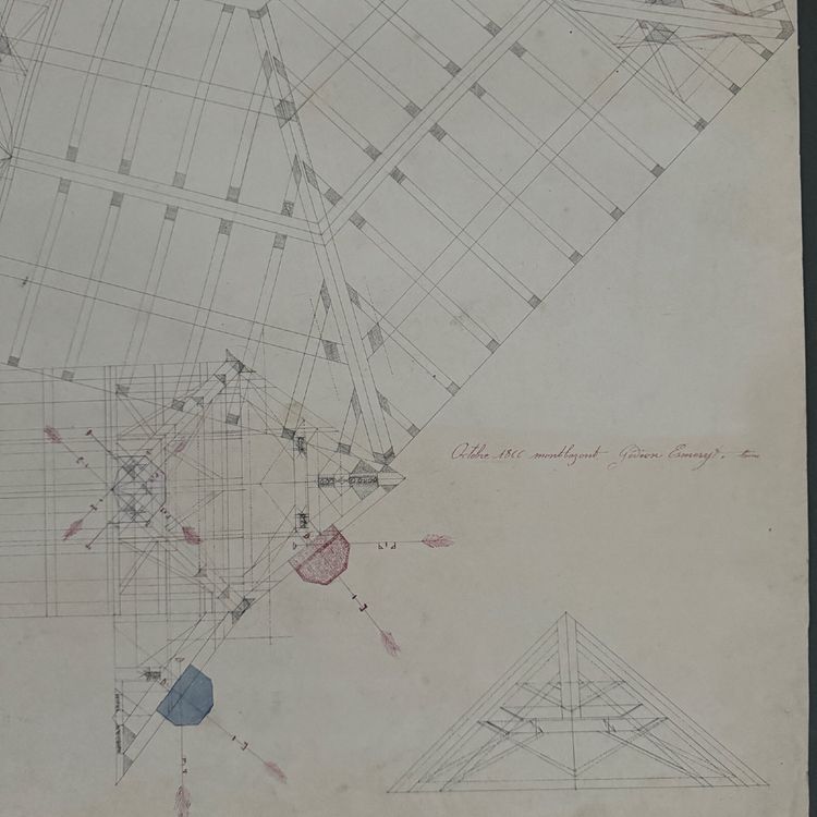 Drawing or blueprint of a 19th-century Compagnon du Devoir carpenter.