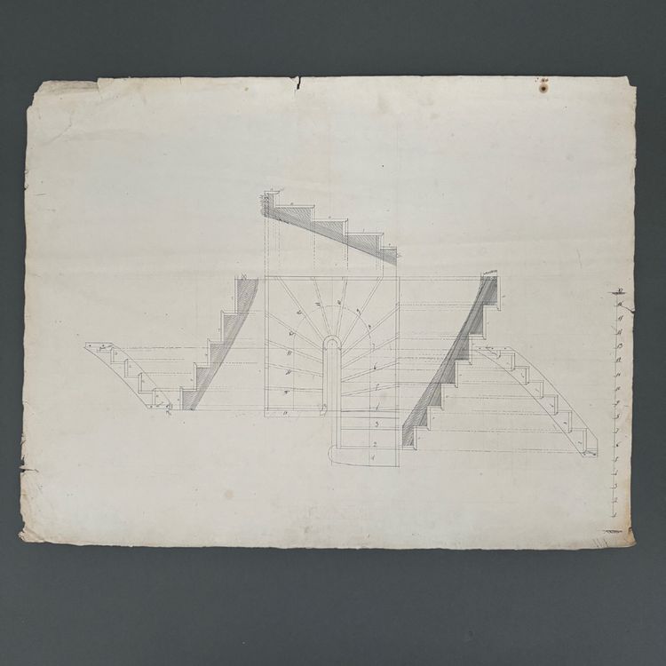 Drawing or blueprint of a 19th-century Compagnon du Devoir carpenter.