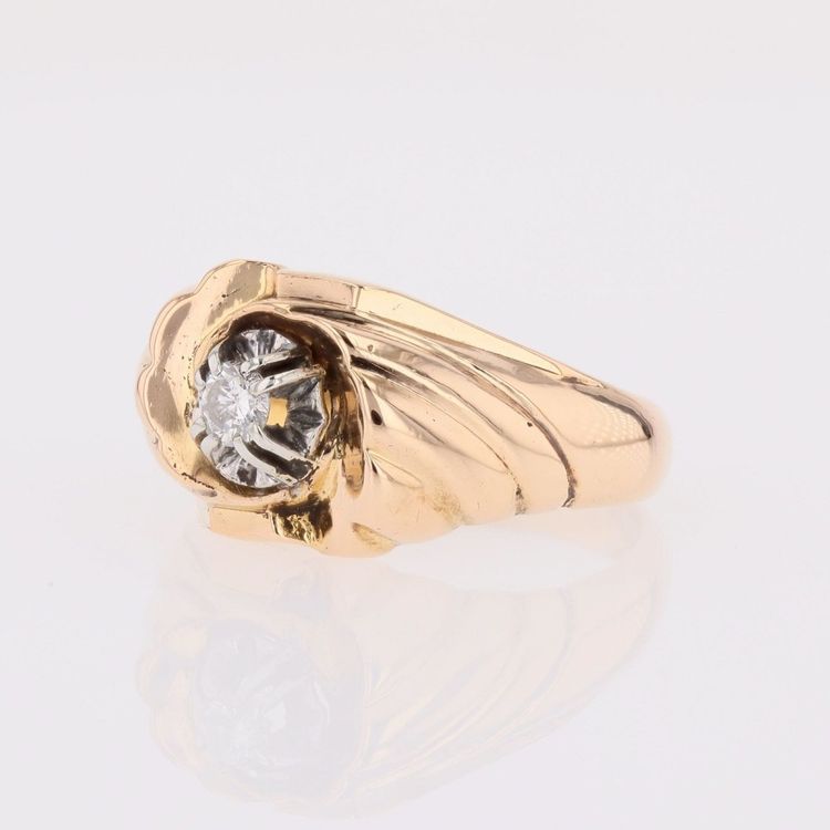 Bague or rose diamant godronnée