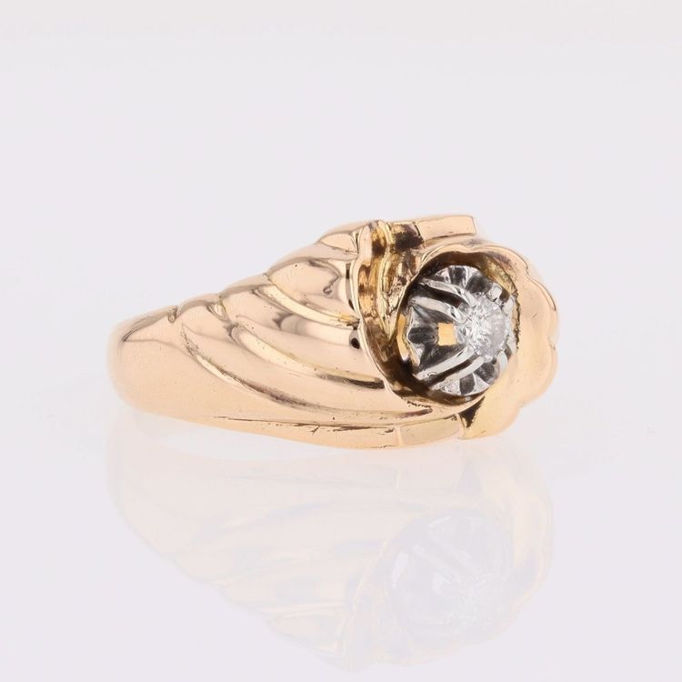 Bague or rose diamant godronnée