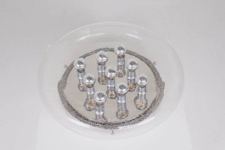 Large round ceiling light in bubble-blown glass, circa 1970