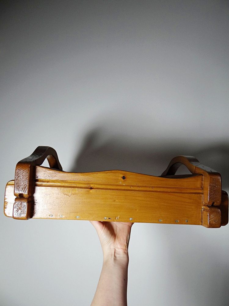 Solid wood tray with handles, crafts, rustic style, 60s-70s