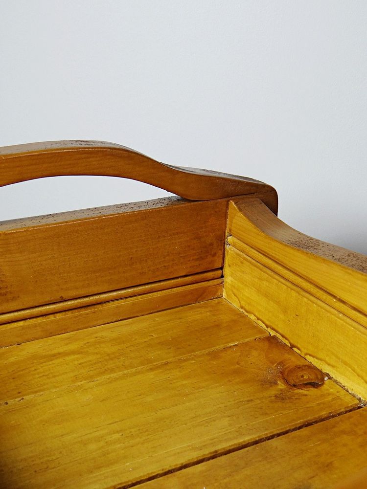 Solid wood tray with handles, crafts, rustic style, 60s-70s