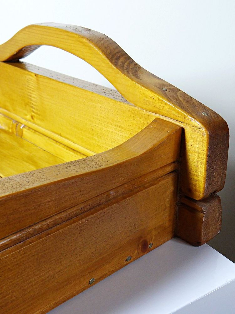 Solid wood tray with handles, crafts, rustic style, 60s-70s