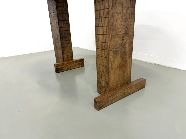 Oval table with T-shaped legs, solid oak, student cabinetmaking, France, 1990s