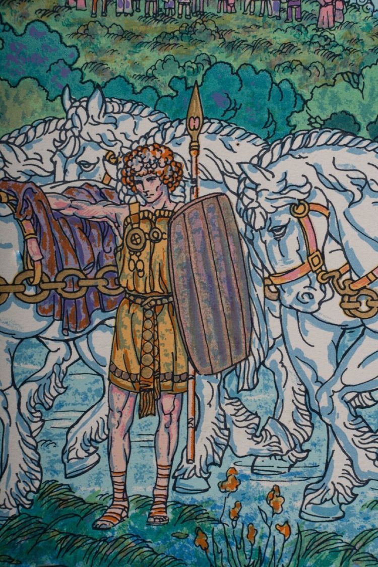 Drawing on paper by Jim Fitzpatrick 1989 medieval surrealism