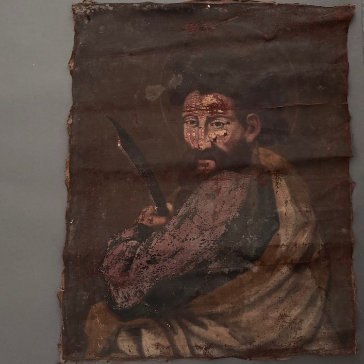 Ölgemälde aus dem 17. Jahrhundert auf Leinwand, das einen Heiligen oder einen Krieger darstellt.