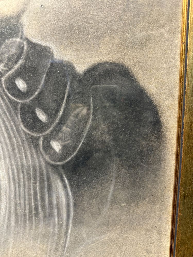 Antico stupendo ritratto realizzato a carboncino su carta, di dama Liberty 1920, 81x58cm. 