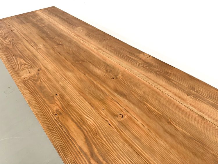 Large refectory table in solid pine and beech, X-shaped base, France, 1970s