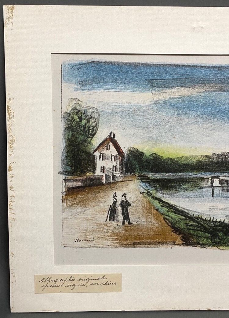 Original Lithograph proof signed Maurice Vlaminck bord de rivière