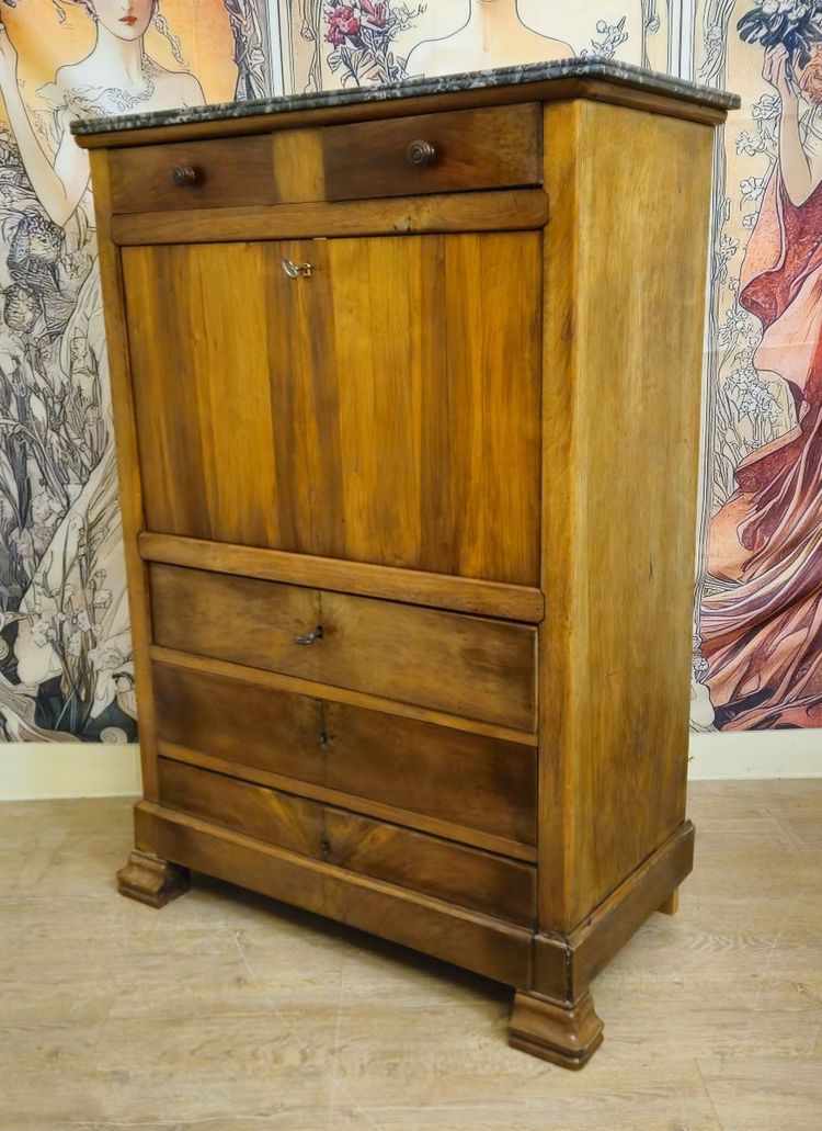 Louis Philippe period walnut secretary desk with marble top –