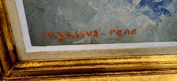 Portrait ancien de jeune homme – Huile sur toile signée René Cazassus – cadre doré