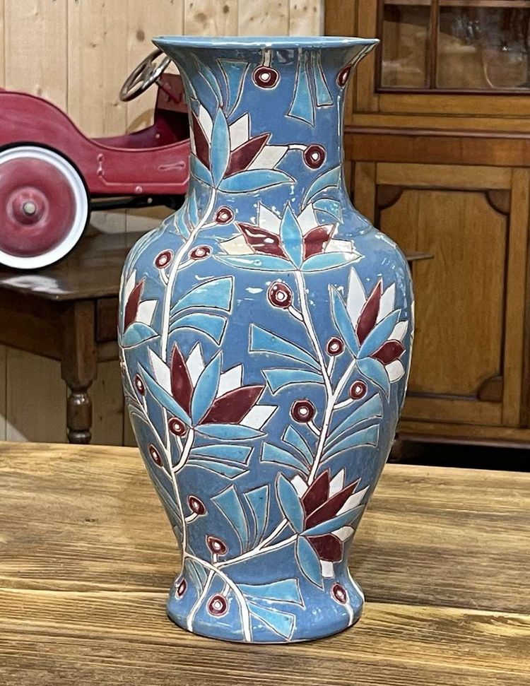Vase Art déco des années 1930 en faïence émaillée