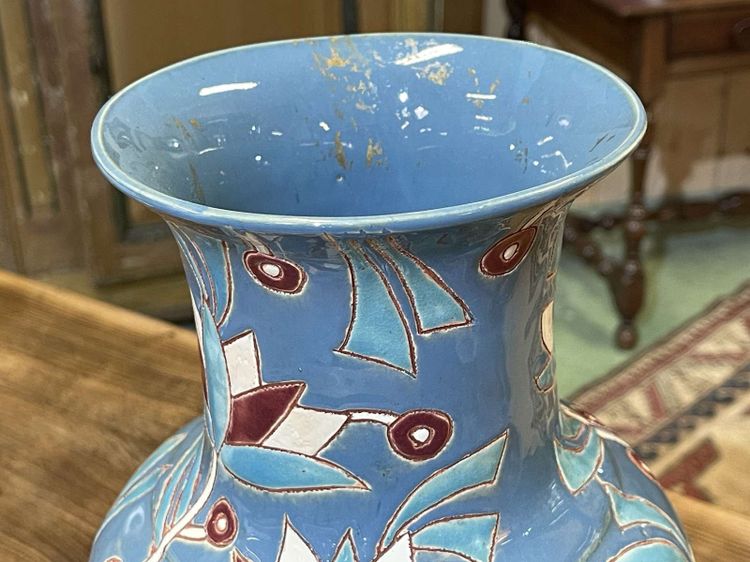 Vase Art déco des années 1930 en faïence émaillée