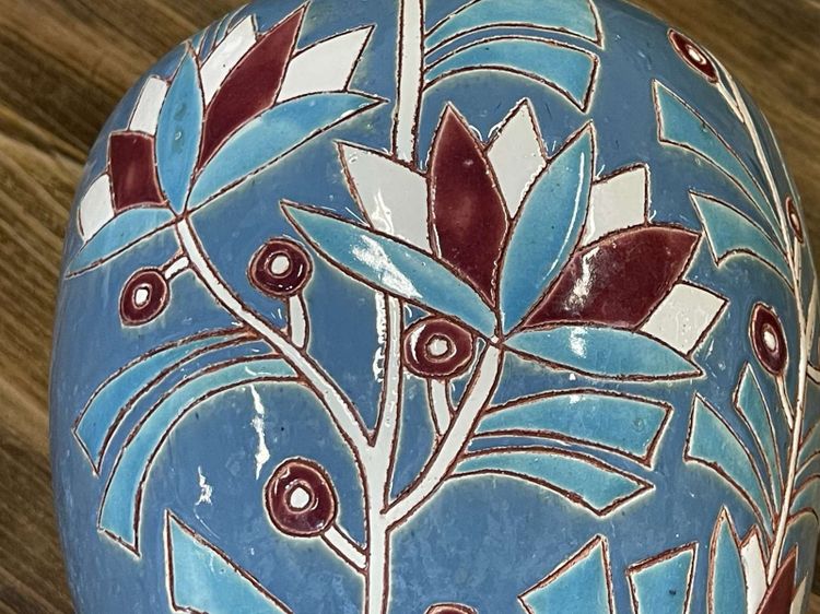 Vase Art déco des années 1930 en faïence émaillée