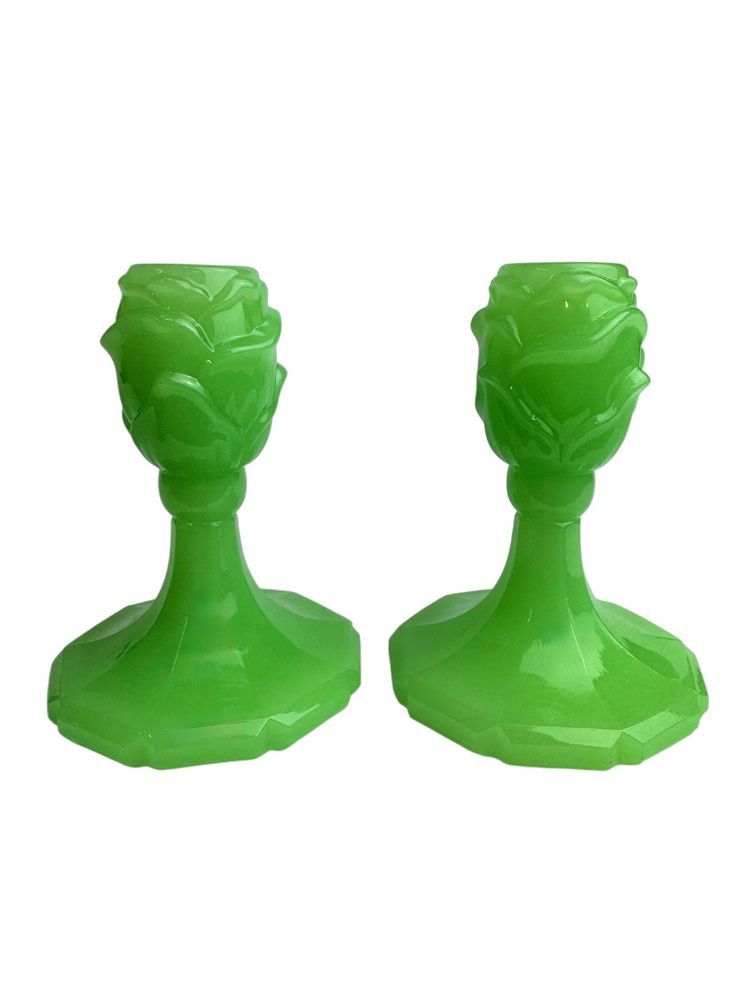Pair of opaline uraline candlesticks