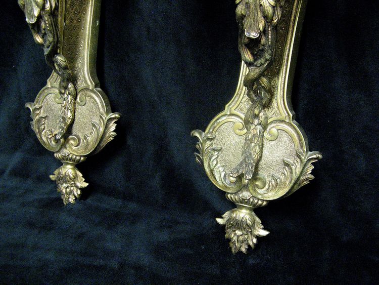 Large Pair of Gilt Bronze Caryatid Wall Sconces.