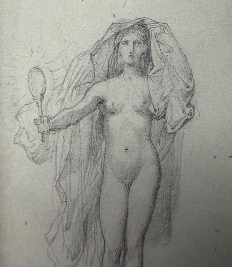 LÉON COGNIET, VÉNUS AU MIROIR, DESSIN