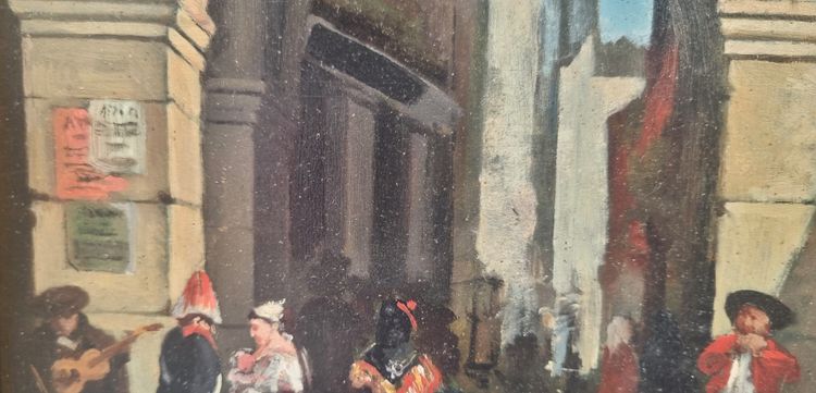 François BOSSUET (Attribuito a) - Veduta animata di una città in Spagna