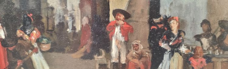 François BOSSUET (Attribuito a) - Veduta animata di una città in Spagna