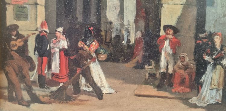 François BOSSUET (Attribuito a) - Veduta animata di una città in Spagna