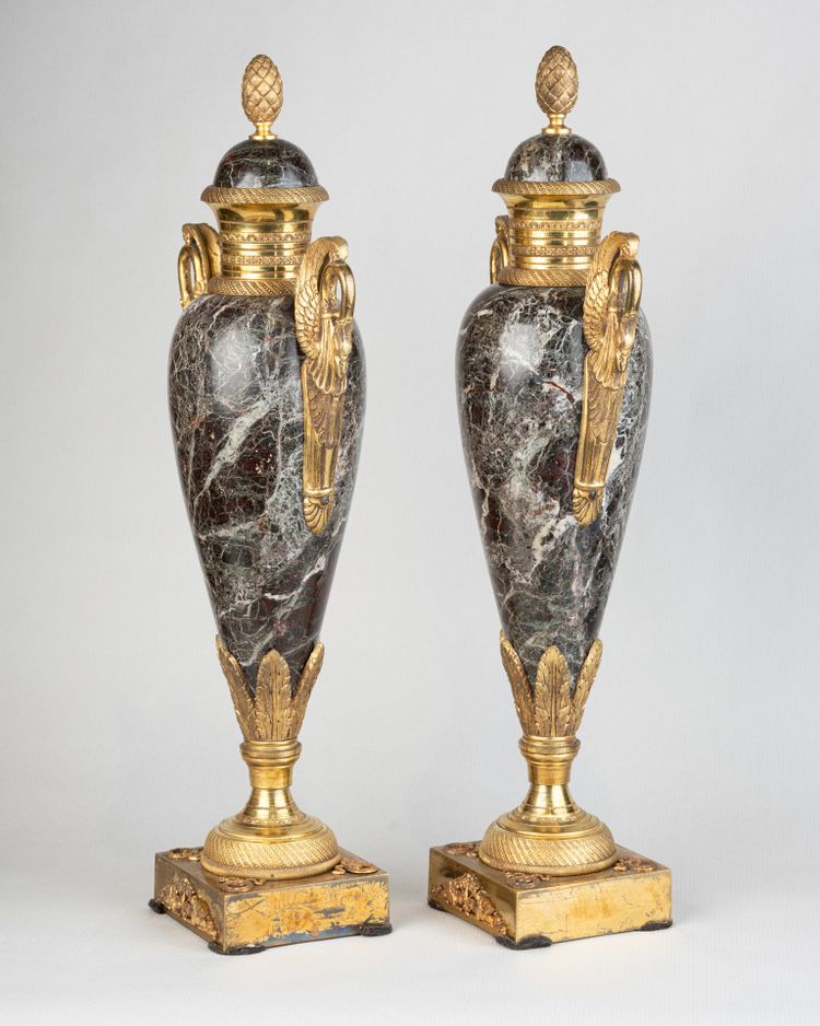 Neoclassical Urns with Marble and Gilt Bronze Lids, 19th Century