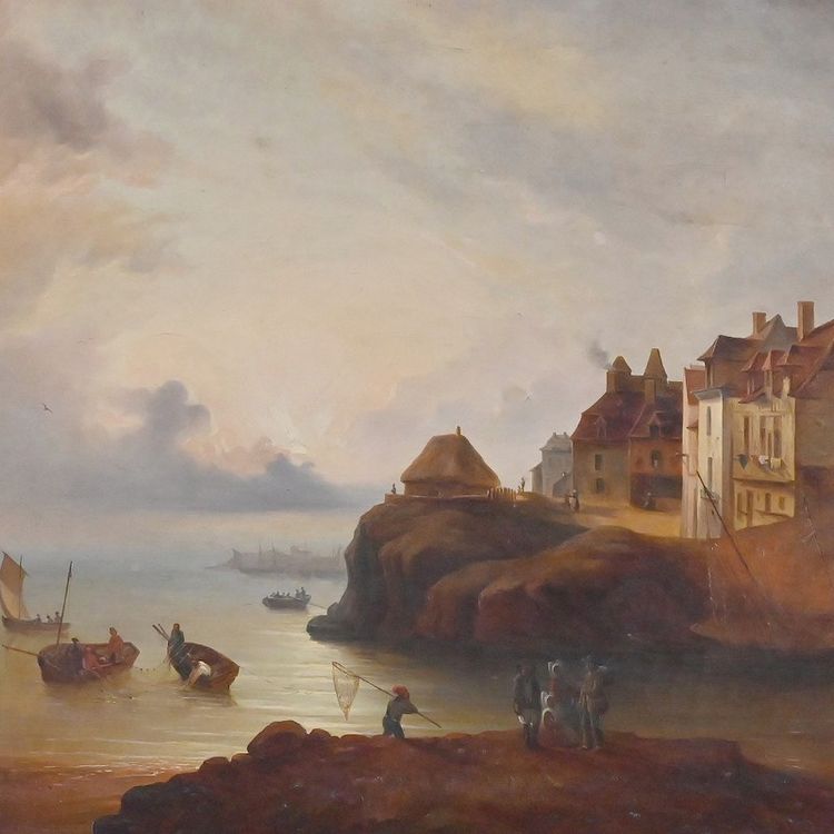 Painting "Light on the Port", French School, 19th century