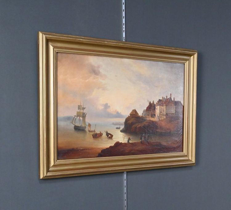 Painting "Light on the Port", French School, 19th century