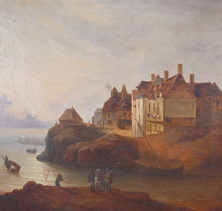 Painting "Light on the Port", French School, 19th century
