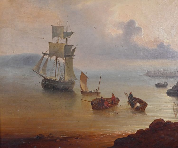 Painting "Light on the Port", French School, 19th century