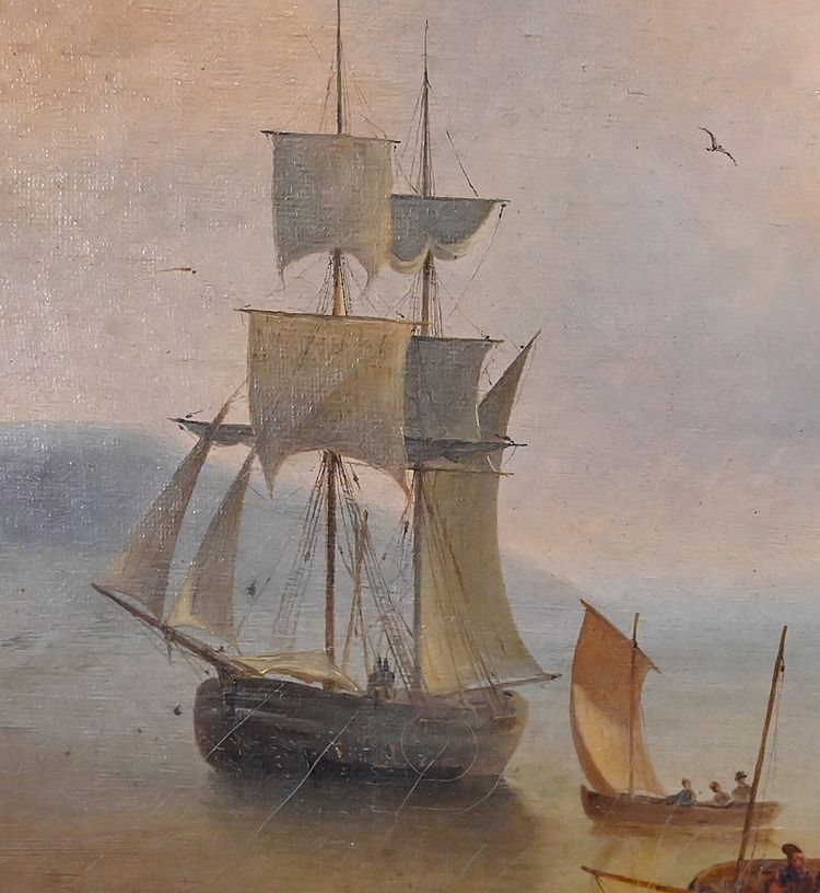 Painting "Light on the Port", French School, 19th century