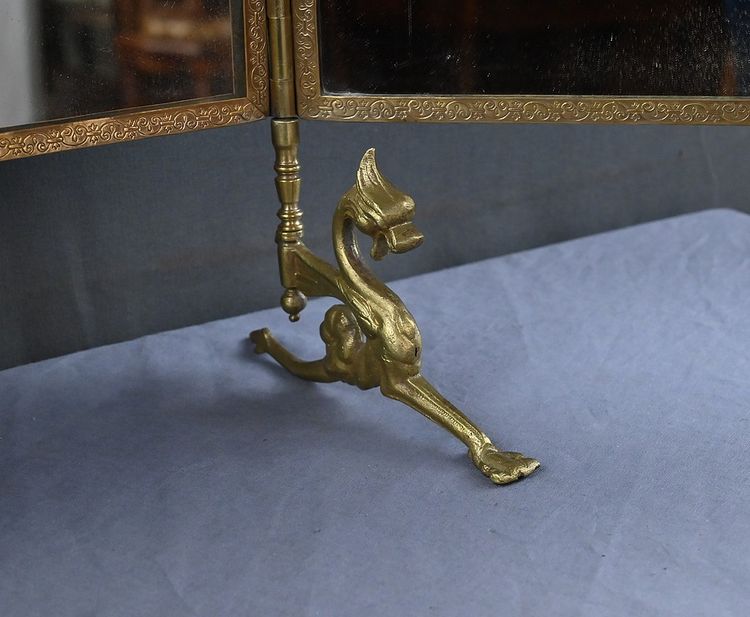 Raro specchio trittico in bronzo - 1900