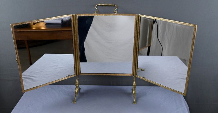 Raro specchio trittico in bronzo - 1900