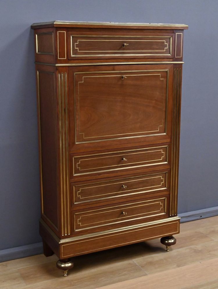 Mahogany secretary desk, Louis XVI style, Napoleon III period - second half of the 19th century