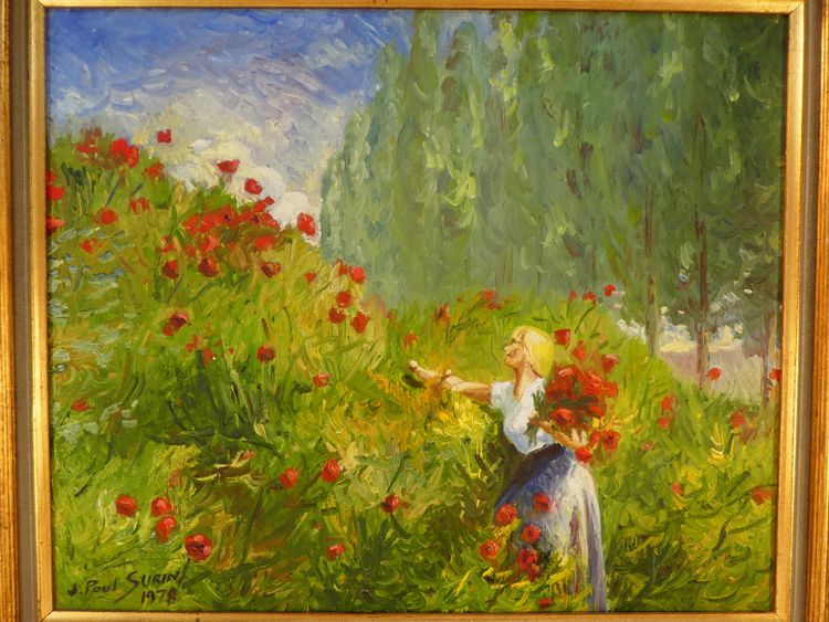 Jean-Paul SURIN - CUEILLETTE DES COQUELICOTS - Huile sur toile