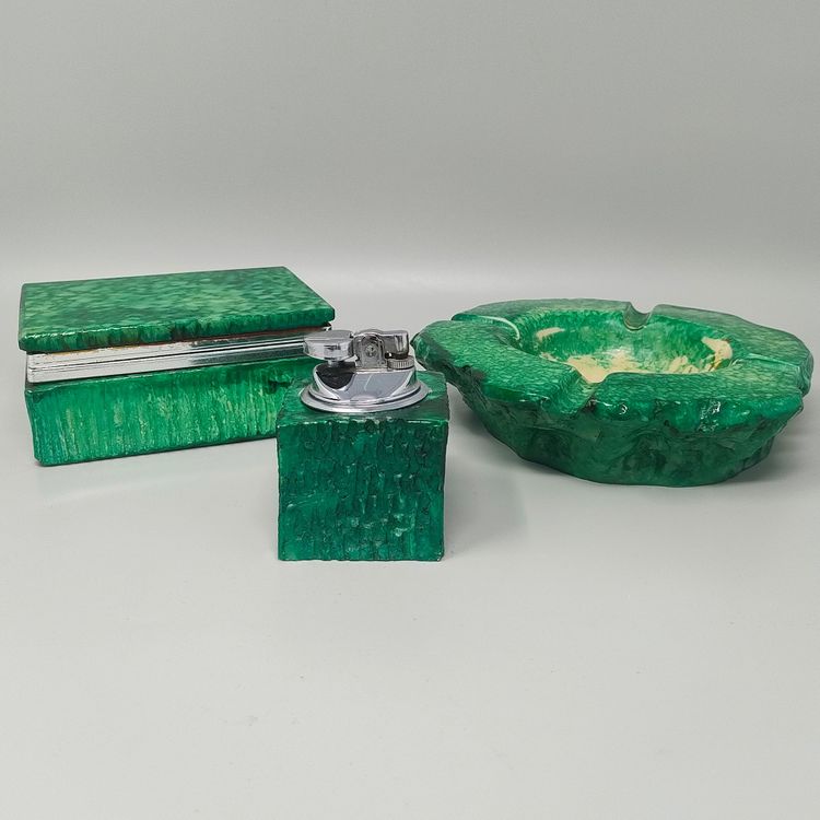 Set da fumo in alabastro degli anni '60 di Romano Bianchi, realizzato a mano.
