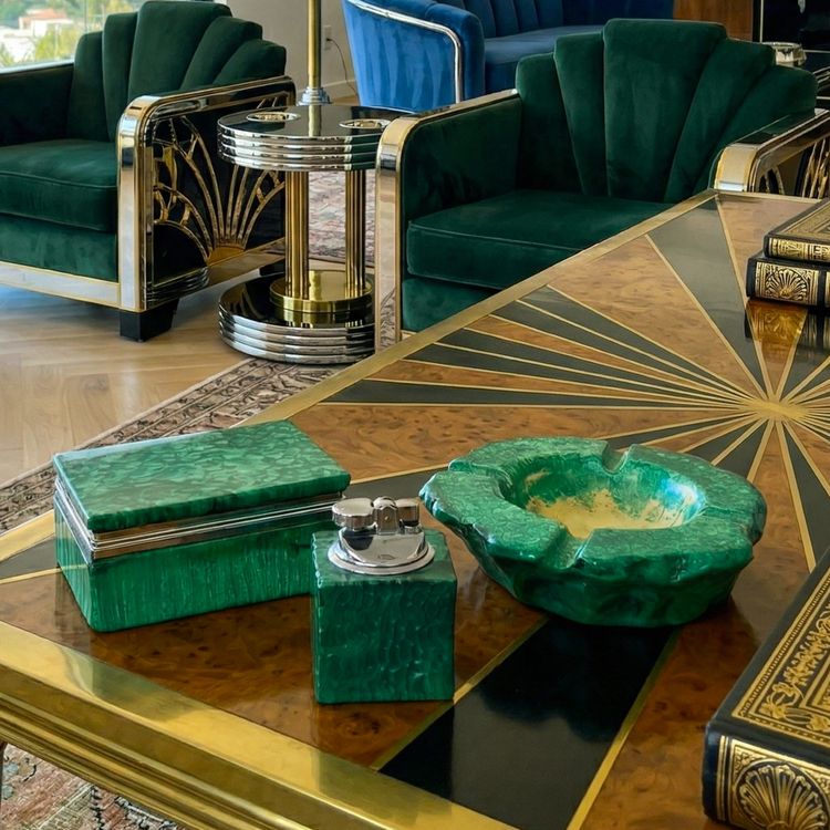 Set da fumo in alabastro degli anni '60 di Romano Bianchi, realizzato a mano.