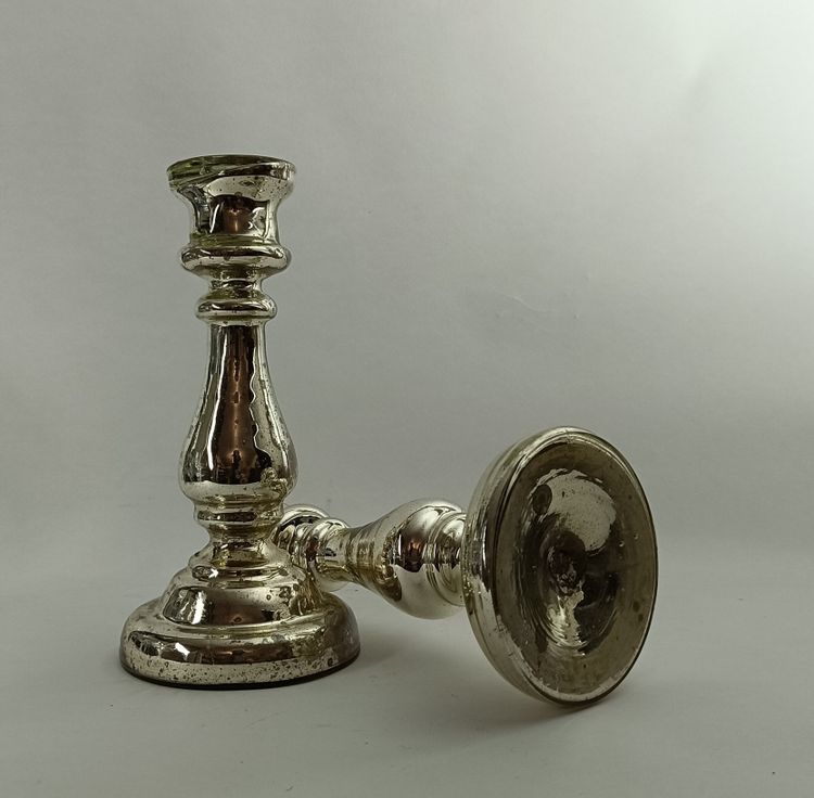 Paire de bougeoires en verre églomisé_XIXeme