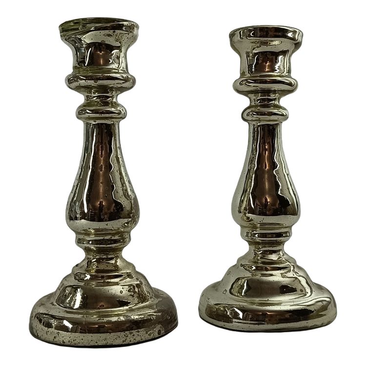 Paire de bougeoires en verre églomisé_XIXeme