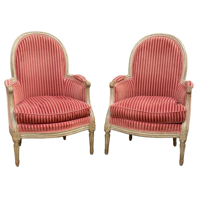 PAIRE DE FAUTEUILS BERGERES ( 1+1 ) EPOQUE LOUIS XVI ESTAMPILLÉ P . PLUVINET