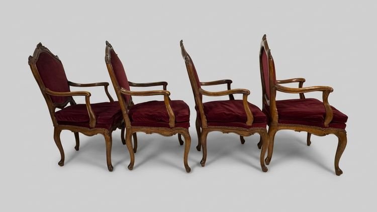 Four walnut armchairs, Venice, 18th century